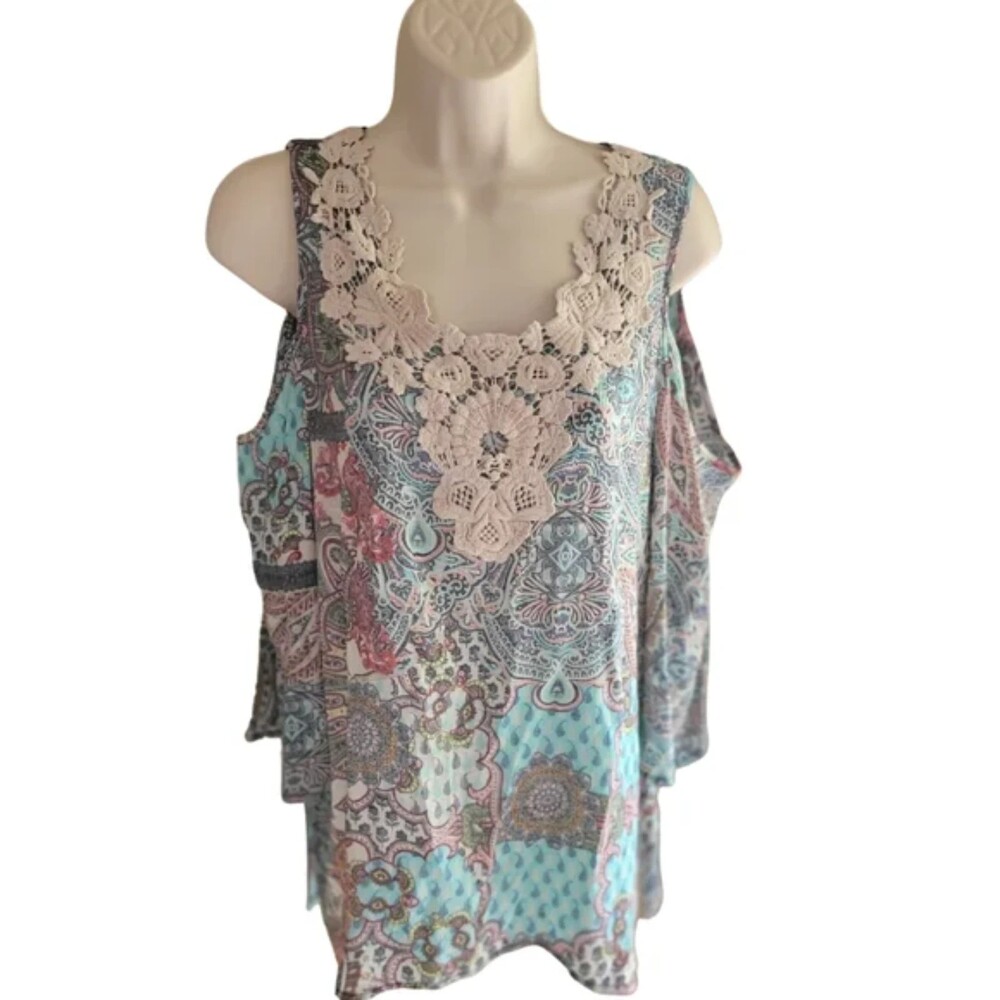 Spense NWT Summer Colors Paisley Cold/Open Shoulder Blouse Size Medium